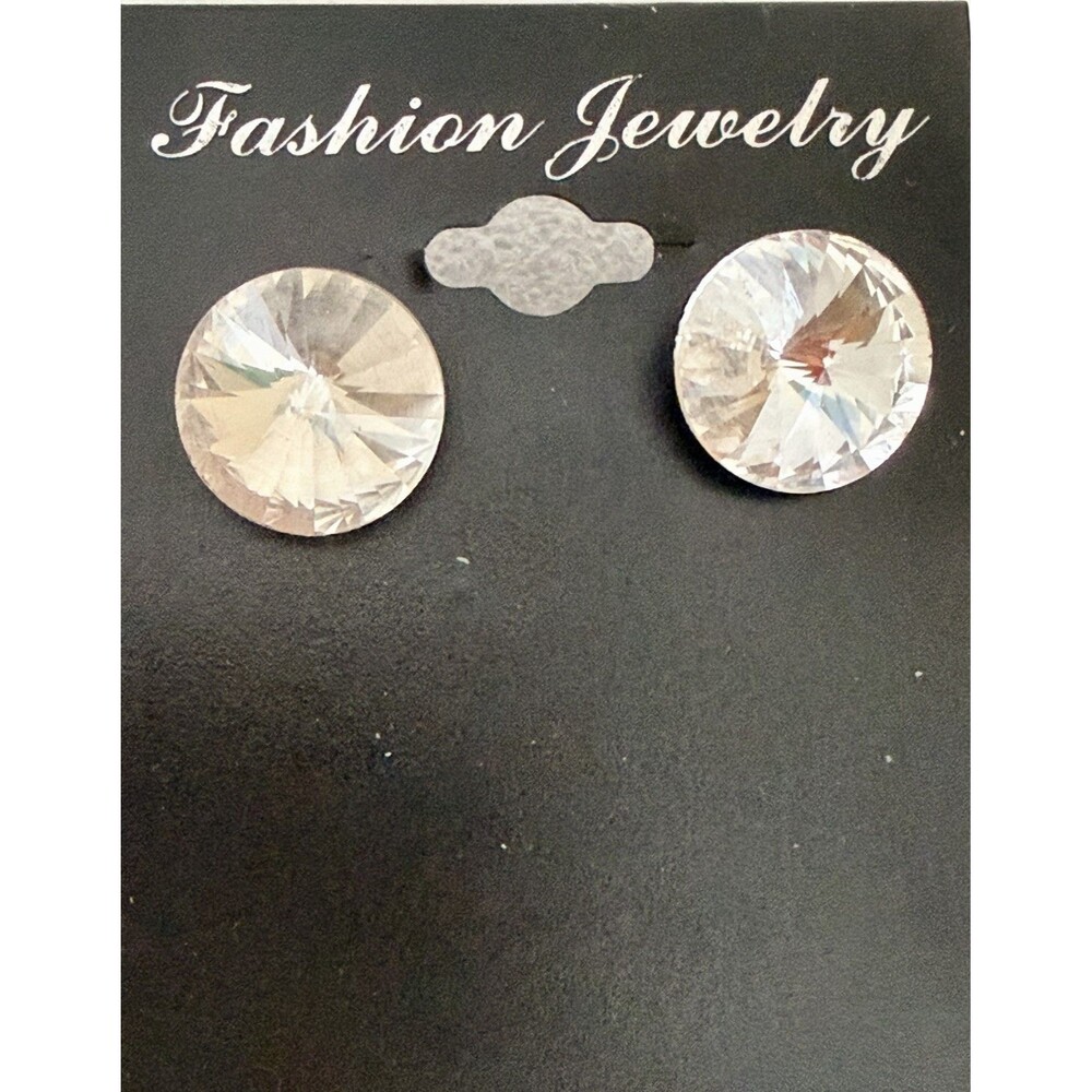 Oversized Clear Crystal Round Faceted Stud Earrings Sparkle